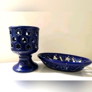 ARTISAN HANDMADE Hand glazed Indigo Sea to Sky Ceramic Bathroom Ambience Set